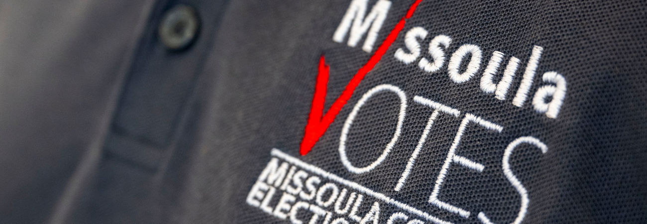 Closeup Missoula Votes logo on a t-shirt