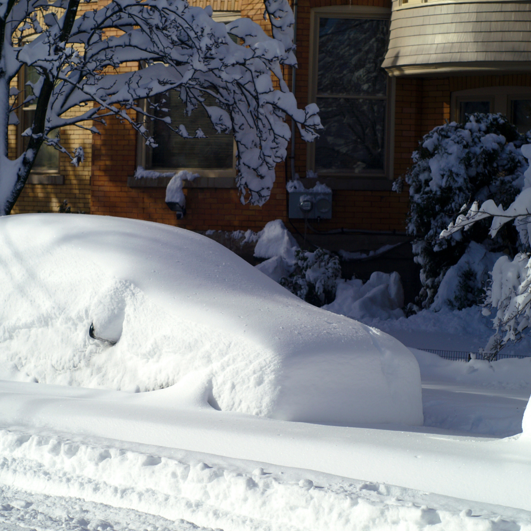 Snow Blizzard Car Covered In Snow